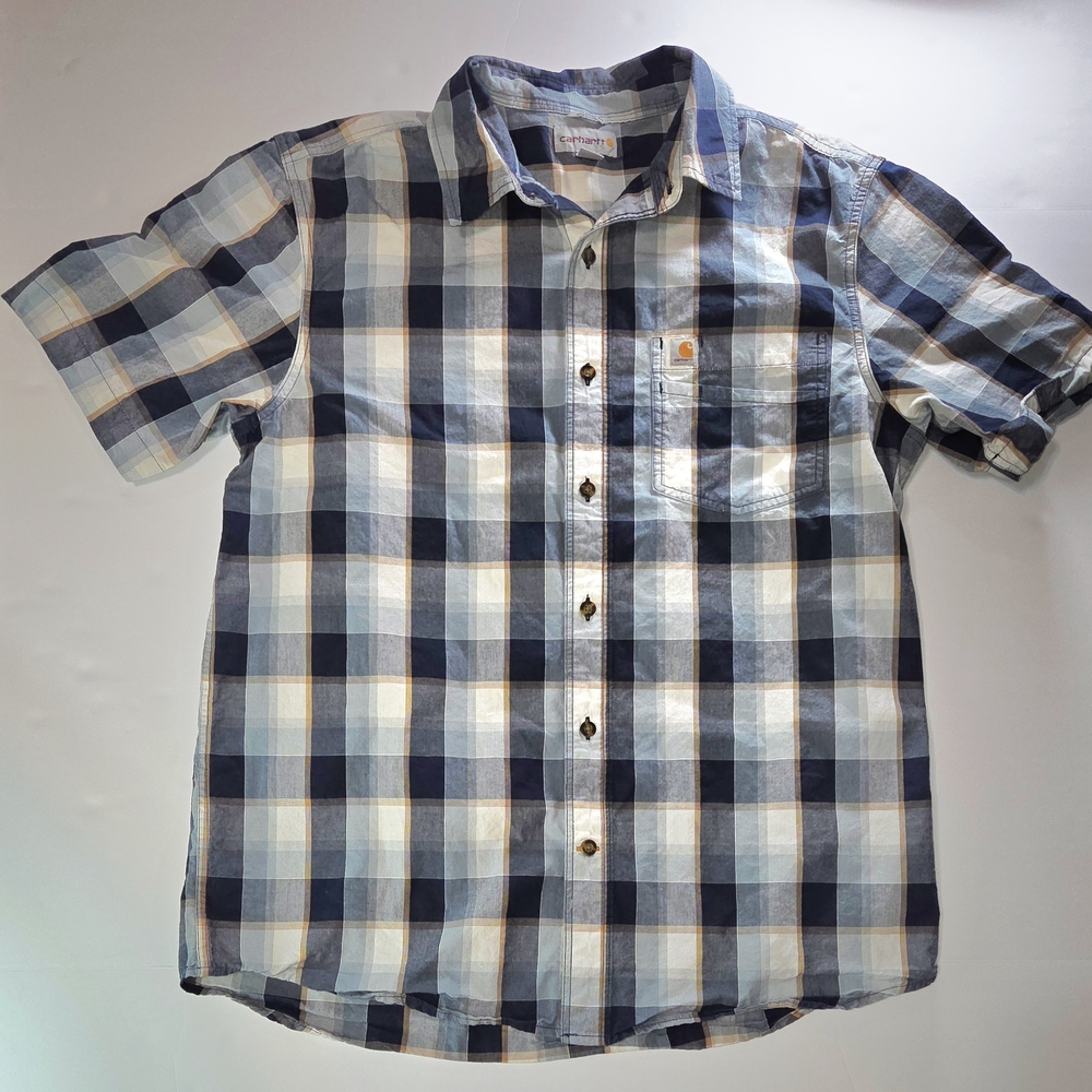Carhartt Blue and White Plaid Button Down Shirt